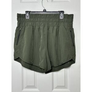 Mivei Women's 2XL  Activewear Running Shorts‎ Olive Green Zipper Pockets Liner